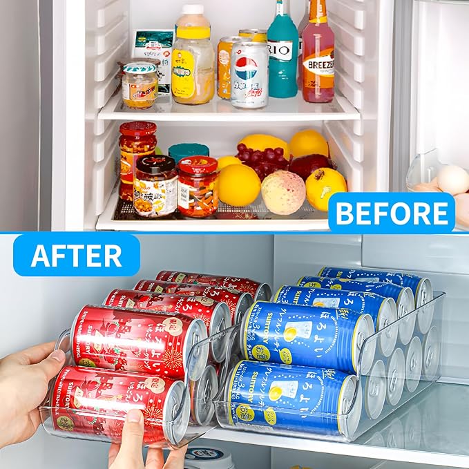 2 Pack Soda Can Organizer, Refrigerator Beverage Organizer with Sliding Tray, Suitable for Refrigerator/Cabinet/Countertop Soda Can Organizer. (2 PACK)