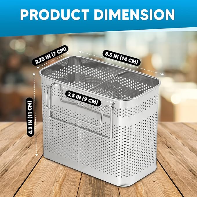 HOME&I Silverware Drying Basket, Kitchen Sink Utensil Holder Replacement,Thin Dish Drying Rack Countertop Organizer Stainless Steel 304 Flatware Cutlery Caddy Hold for Dish Drainer(2 Compartments)