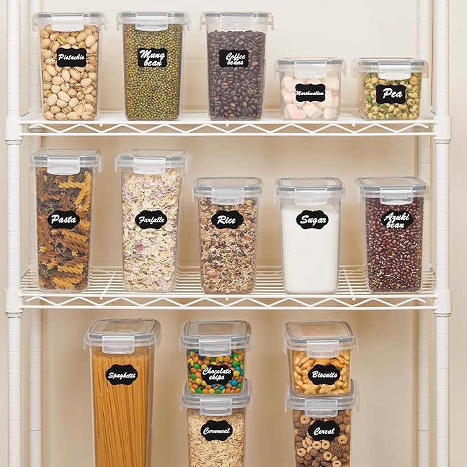 Vtopmart Airtight Food Storage Containers Set with Lids, 15pcs BPA Free Plastic Dry Food Canisters for Kitchen Pantry Organization and Storage, Dishwasher safe,Include 24 Labels, Grey