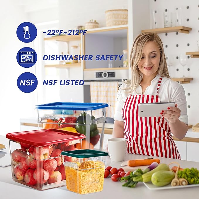 4 Pack Food Storage Containers, 18 Quart Square Commercial Food Containers with Lids, NSF, Polycarbonate, Clear