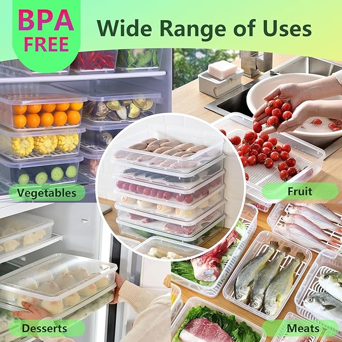 4PCS Deli Meat Container for Fridge,Plastic Bacon Container for Refrigerator,Large Lunchmeat Cold Cuts Storage Containers for Fridge,Christmas Cookie Holder with Removable Drain Plate and Lid