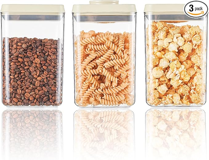 Airtight Food Storage Containers with Pop Top Lids, 3 Pcs BPA Free Plastic Dry Food Canisters for Kitchen Pantry Organization Cereal Flour and Sugar, 1.54qt*3
