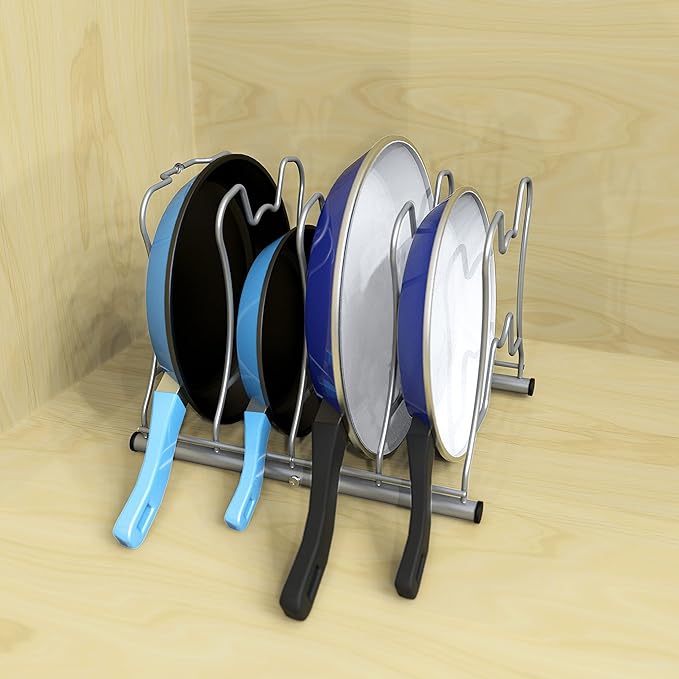 Simple Houseware Cabinet Pantry Pot and Pan Organizer Holder Rack, Silver