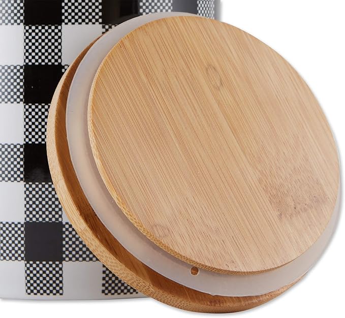 DII Ceramic Canister Sets for the Kitchen Food Safe Storage Containers with Lids, Large, Medium & Small, Buffalo Check, Black & White, 3 Count