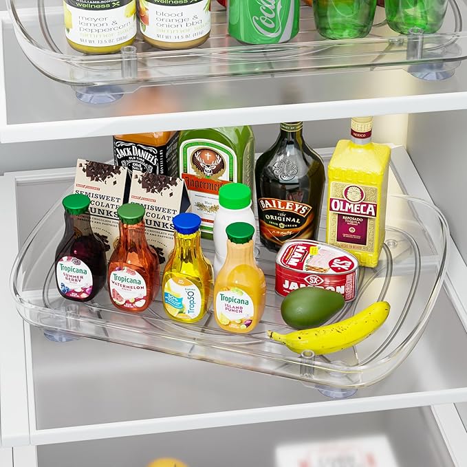 Clear Lazy Susan for Refrigerator Rectangular Fridge Turntable Organizers and Storage Pull Out & 360° Rotating for Cabinet Pantry Kitchen Table Bathroom (2-Pack 13.7"x10.2")