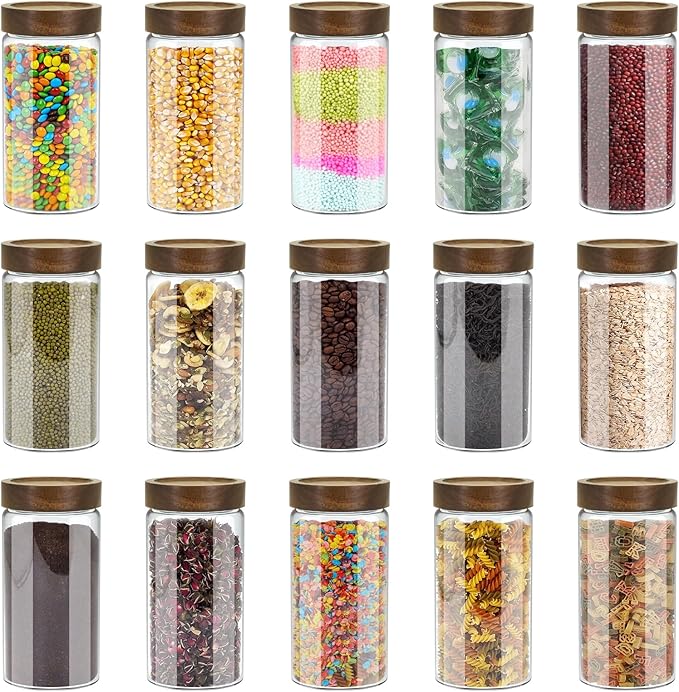 Glass Coffee Grounds Container with Shelf, 2 × 45 oz Glass Coffee Canisters with Airtight Thread Lid, Glass Storage Jars with Stainless Steel Spoon for Coffee Bean, Sugar,Nut