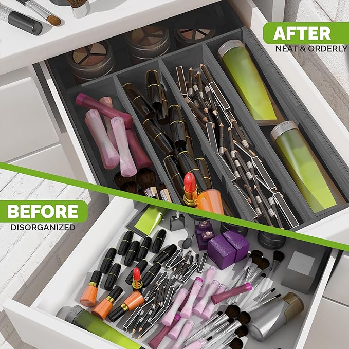 Utopia Kitchen Silverware Organizer, Bamboo Utensil Drawer Organizer for Cutlery, Utensils & Flatware (5 Compartment, Grey) Pack of 1