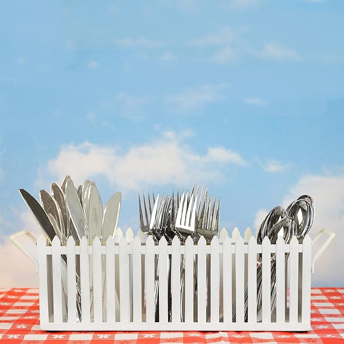 Boston Warehouse White Picket Fence Flatware Caddy