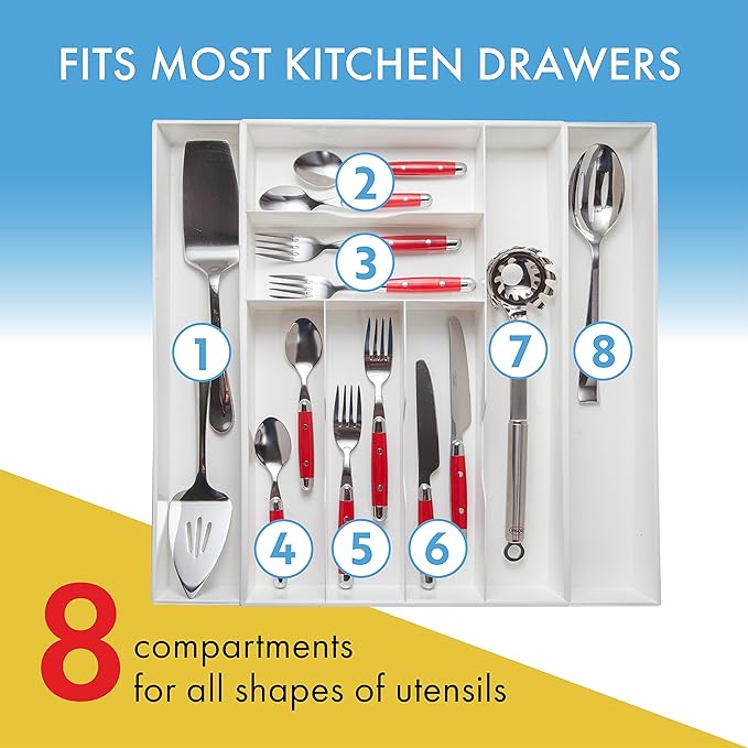 Dial Industries Expandable Silverware, Utensil and Cutlery Kitchen Drawer Organizer Tray, Extra Wide