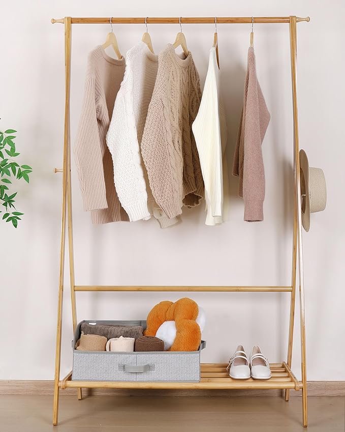 WUIKE Closet Organizers and Storage, Trapezoid Storage Bins, Fabric Closet Baskets with Handles, Clothing Bins for Shelves, Foldable Storage Baskets for Clothes, Herringbone Gray, Extra Large, 3-Pack