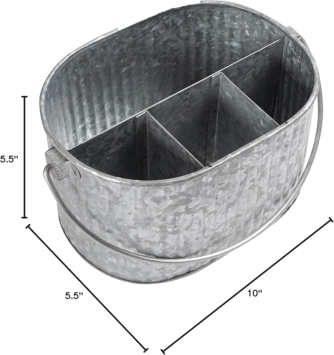 CLEENTABLE Metal Utensil Caddy - Silverware Caddy for Countertop & Parties, Farmhouse Paper Plate & Flatware Holder, Galvanized Kitchen Basket for Picnic & Dining (Grey, 10 Inches)