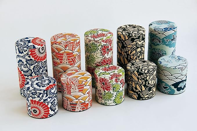 TOKYO ART Japanese tea canister tin for storing green tea leaves and matcha - perfect for preserving freshness, with a tin interior and washi paper exterior (karahana)