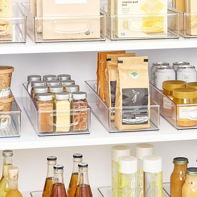 iDesign Small Stackable Plastic Pantry Bin with Handles for Kitchen Storage, Clear, Made in USA
