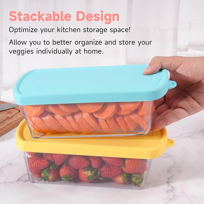 2 Packs Fridge Organizer Food Storage Containers Bins Compatible with Fullstar Chopper, Veggie Container, BPA-Free Food-grade, Clear Veggie Prep Containers, Airtight Food Containers for Chopped Veggie