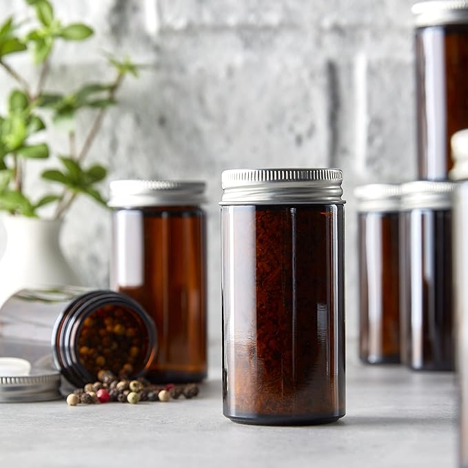 Kamenstein Amber Reusable 3 Oz Jars With Shaker Lids, And Twist-On Caps For Airtight Seals 24 Pk