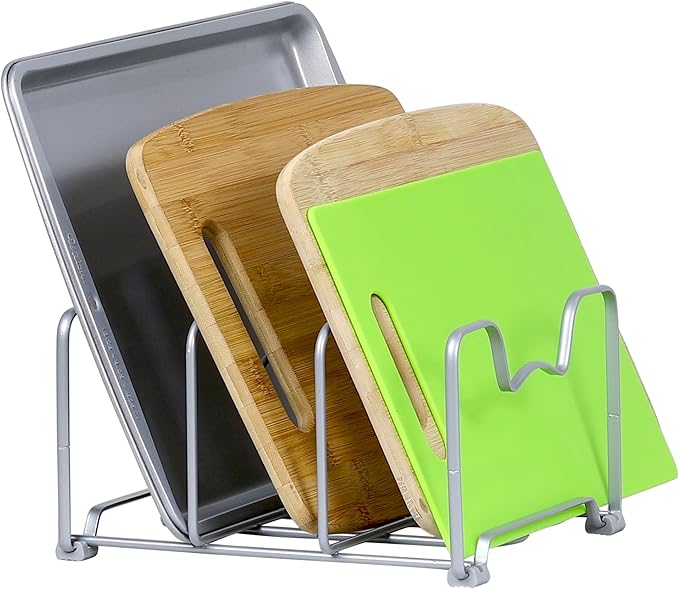 Simple Houseware Kitchen Cabinet Pantry and Bakeware Organizer Rack Holder, Silver - 2 Pack