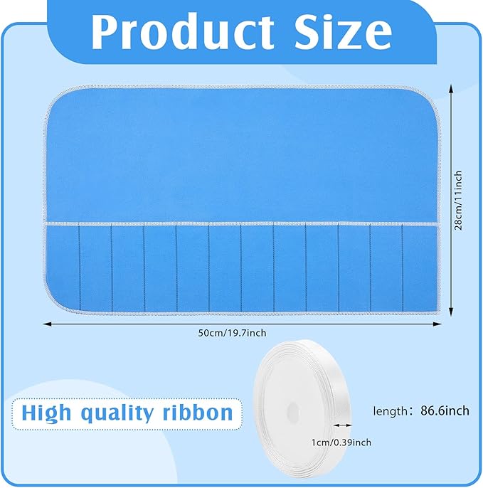 6 Pieces Silver Storage Bags Anti Tarnish Silver Protector Bags Blue Holder for Flatware Storage Organizer Place Setting Roll with White Ribbon for Kitchen Utensils