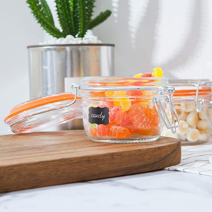 Encheng Small Glass Jars With Airtight Lids, Glass Spice Jars 5 oz,Maosn Jars With Leak Proof Rubber Gasket 150ml,Glass Storage Containers With Hinged Lid,Kitchen Canisters 12 Pack