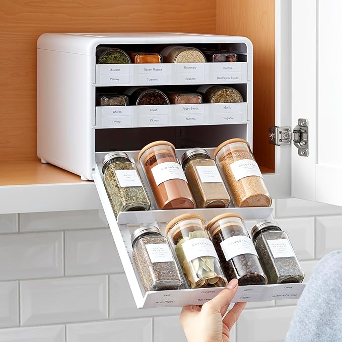 YouCopia SpiceStack Adjustable Spice Rack Organizer, Pull-Down 24-Bottle Seasonings and Spices Holder for Kitchen Cabinet and Pantry Organization with 104 Included Labels
