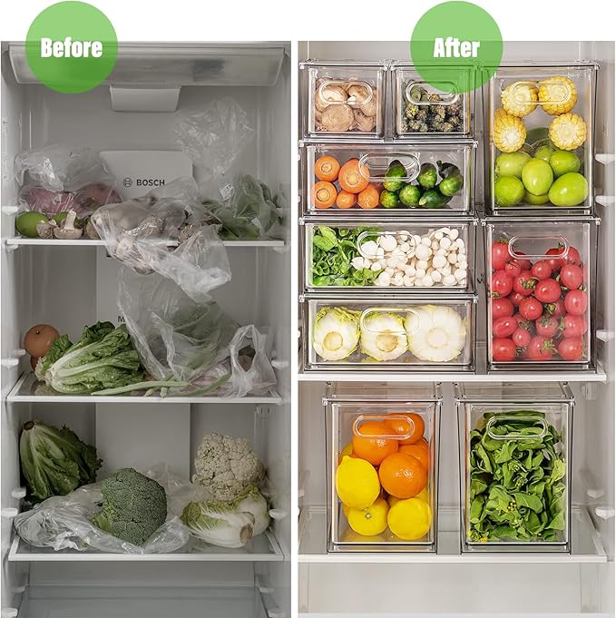 loobuu Plastic Storage Drawer, Clear Stackable Storage Bin, Multi-Use Large Organization Solution for Kitchen, Pantry, Bathroom, Home, Snack, Makeup, Under Sink Organizer Vanity Cabinet