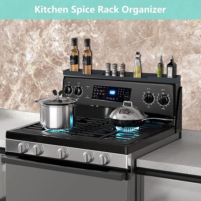 Stove Top Shelf,Silicone Material Magnetic over stove top Oven shelf for kitchen stove,Kitchen Spice Rack Organizer With partition and perimeter fence,30" Length
