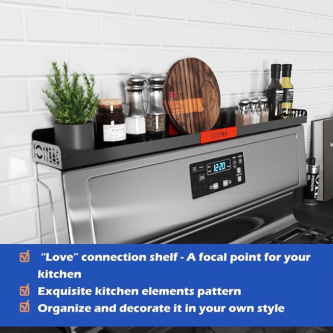 "STUTOV Magnetic Spice/Seasoning Rack for Stove Top Organization, 30" Length, Oven Shelf (Black With Red STUTOV)"