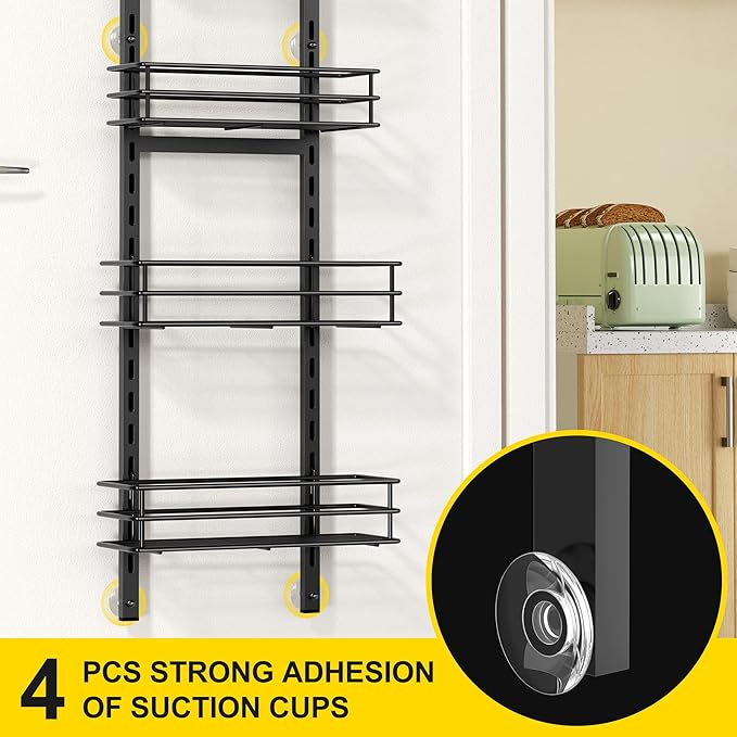 Thideewiz 12 Inches Wide Pantry Door Organizer, 6 Tier Adjustable Hanging Over the Door Spice Rack, Spice Organizer for Pantry Door, Spice Shelf for Kitchen Organizers and Storage (Black)