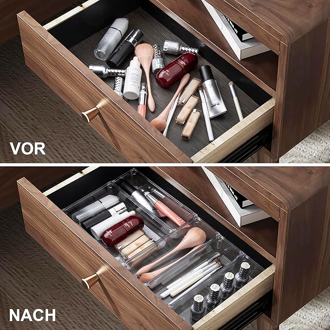 Cutlery Drawer Organizer Set, 5-Pieces Clear Plastic Utensil Storage Tray, Non-Slip Storage Bins for Kitchen Utensil, Silverware Cutlery, Makeup, Jewelry