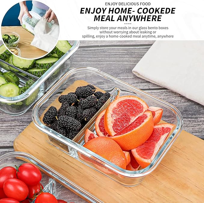 10 Packs 30oz Glass Meal Prep Containers 2 Compartments,Glass Food Storage Containers with Lids,Airtight Lunch Bento Boxes,Oven,Freezer and Dishwasher Safe, White