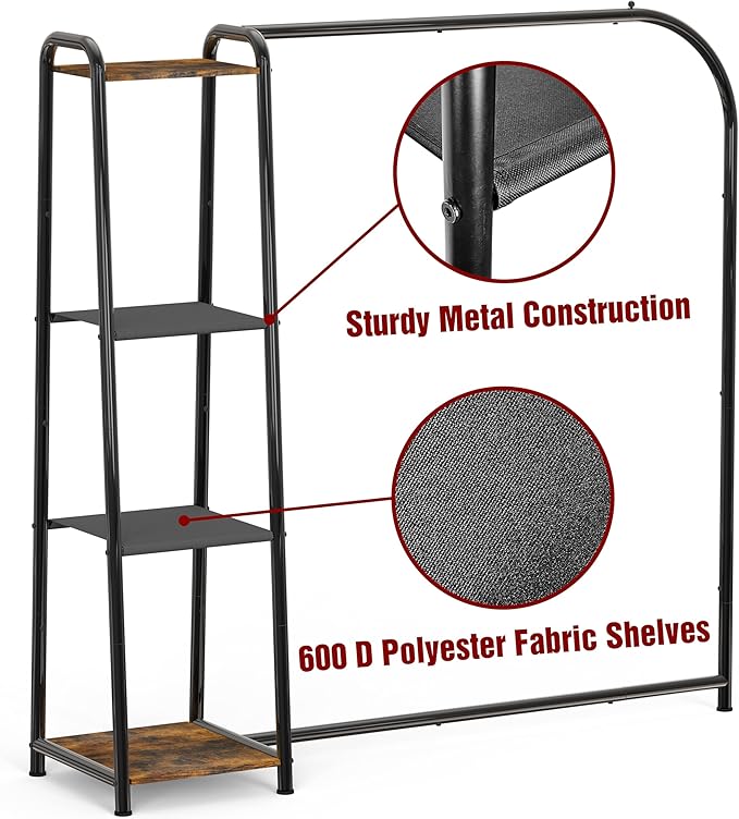 Simple Houseware Heavy Duty Clothing Garment Rack with 4 Shelves, Portable Closet Organizer for Hanging Clothes, Black