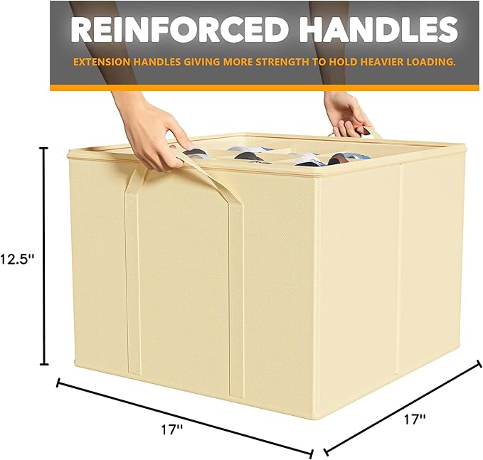SpaceAid Shoe Organizer for Closet, 2 Pack Foldable Shoe Storage Containers Baskets Boxes Bins w/Adjustable Dividers, Fits 16-32 Pairs, Beige