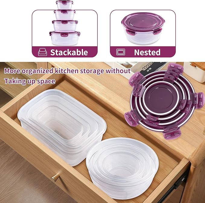 Today's Present Food Storage Container with Lids Set For 4, Plastic Mixing Bowls, Airtight Stackable Leakproof Reusable Storage Containers for Kitchen, BPA Free, Microwave, Freezer, Dishwasher Safe