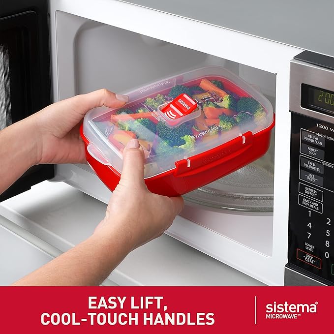 Sistema Microwave Food Storage Containers with Steam Release Vent, Dishwasher Safe Red