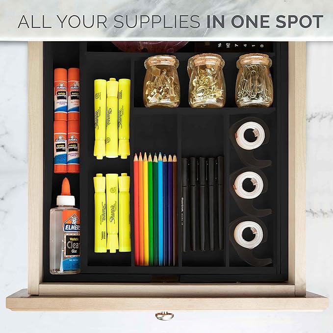 Masirs Expandable Bamboo Kitchen Drawer Organizer - Adjusts to Fit Drawer Size, Ideal for Silverware, Utensils, and Office Supplies, Durable Bamboo Construction