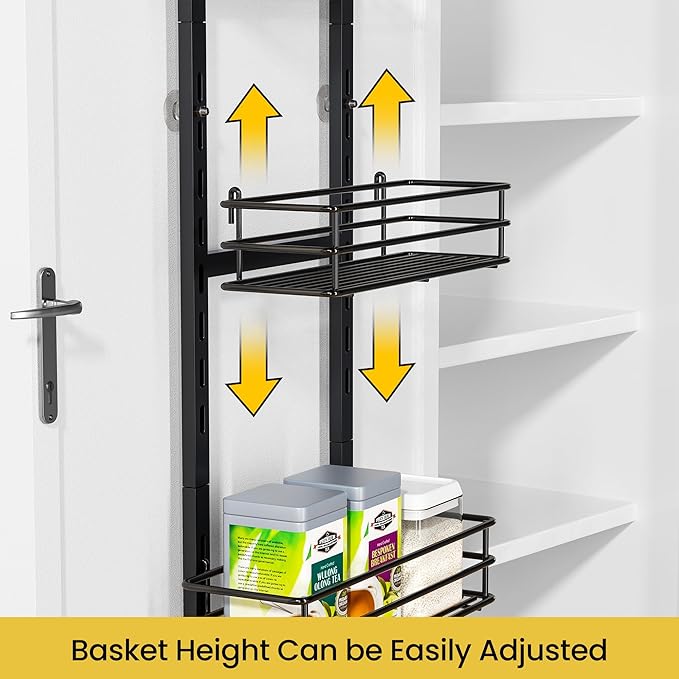 Pantry Door Organizer 12 Inch Wide, 6 Tier Hanging Adjustable Over the Door Spice Rack For Narrow Space
