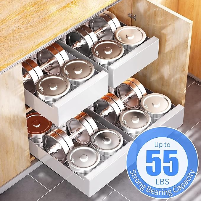 Pull Out Cabinet Organizer Fixed With Adhesive Nano Film,Heavy Duty Storage and Organization Slide Out Pantry Shelves Sliding Drawer Pantry Shelf for Kitchen 15.8"W x 16.9"D x 3.1"H(1PC)