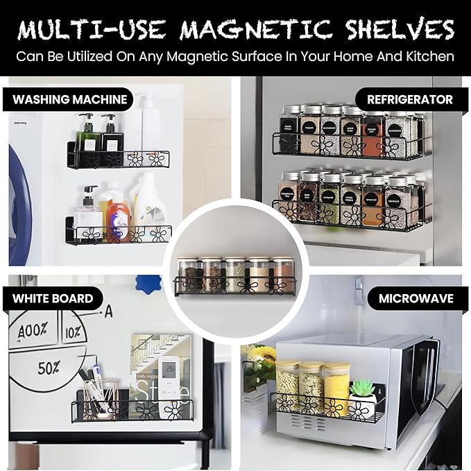 LULUX Magnetic Spice Rack Organizer 2-tier Strong Magnetic Bases, 10 Spice Jars, and Paper Towel Holder Kitchen Storage Solution for Pantry, Fridge, or Wall