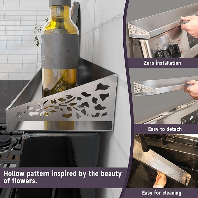 Magnetic Stove top Shelf, 30" Length, Magnetic Spice Rack Over the Stove, Oven Shelf for top of Stove, Seasoning Organizer, Kitchen Organizers and Storage (Stainless Steel)