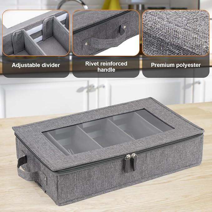 Flatware Storage Box 2 Pack, Silverware Storage Box Case Chest with Adjustable Dividers, Silverware Holder with Zipper Lid for Organizing Cutlery, Utensil, Flatware, Knives, Large Capacity Gray