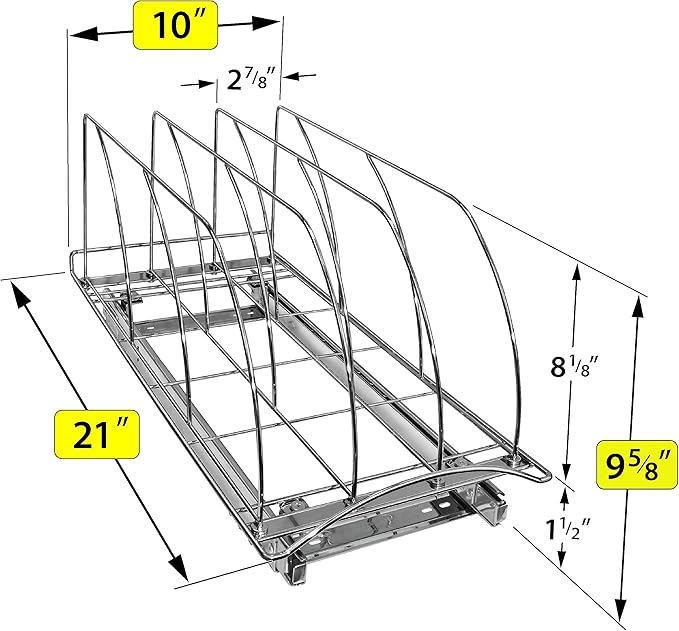 LYNK PROFESSIONAL® Pull Out Cutting Board, Cookie Sheet, and Baking Pan Organizer Rack - Lifetime Ltd. Warranty - Slide Out Kitchen Cabinet Storage Organizers – 10” x 21” Deep - Pullout Shelf, Chrome