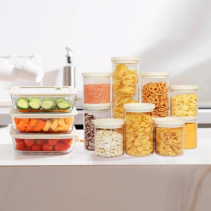Glass Food Storage Jar with Glass Lid, Food Canister Set with Airtight Lids, Glass Pantry Jar for Kitchen Organization. Food Storage Container Set in 6 pack of 26oz