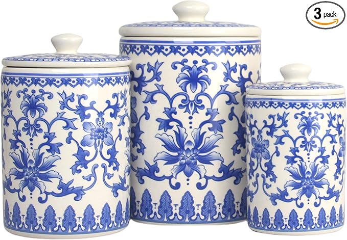 10 Strawberry Street Kitchen Canister, 3 Piece Set, Chinoiserie Blue