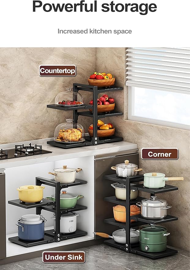 Pots and Pans Organizer for Cabinet, Heavy Duty Pot Pan Rack under Sink Organizers and Storage,Kitchen Cabinet Organizer with 7 Tiers