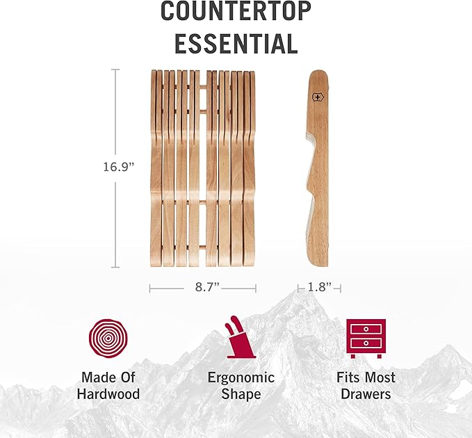 SwitchGrip Victorinox Accessories Storage 14-Slot In-Drawer Tray (17" L x 8.86" W x 1.97" H) Natural Wood, Beechwood (41200.8)