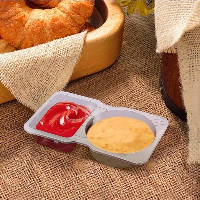 12 Sets Double Compartment Condiment Container with Lid, Reusable Snack Box for Sauces and Snacks for Meal Prep, Parties, and On-the-Go