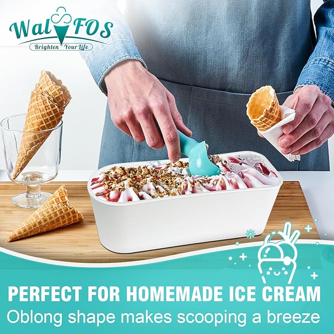 Walfos Ice Cream Containers for Homemade Ice Cream - 1.6 Quart & 8 oz. Set, Bonus Sealing Bands Keeping Silicone Lids Airtight, Reusable Ice Cream Tubs, Stackable Freezer Storage Container - Blue