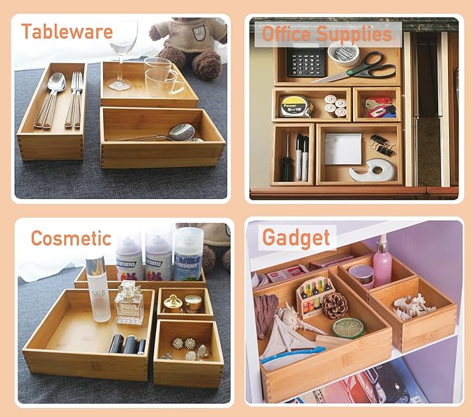 Bamboo Kitchen Seasoning Box Tableware Knife Fork Organizer Box Drawer Oragnizer Sorting Box, Bamboo 12"*4"
