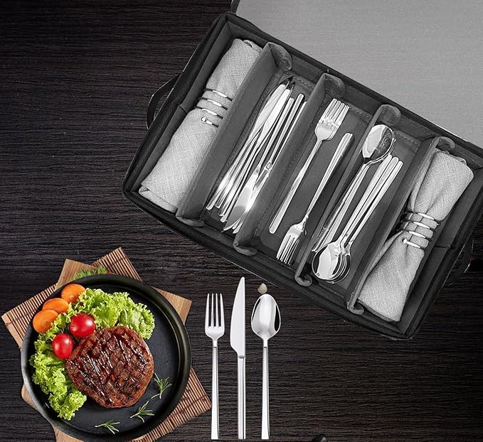 Silverware Organizer Chest,Silverware Storage Box,Stackable Flatware Storage Case,Spoon Organizer,Tableware Storage Box With 4 Dividers for Moving Transport,Kitchen Utensil cutlery Organizer