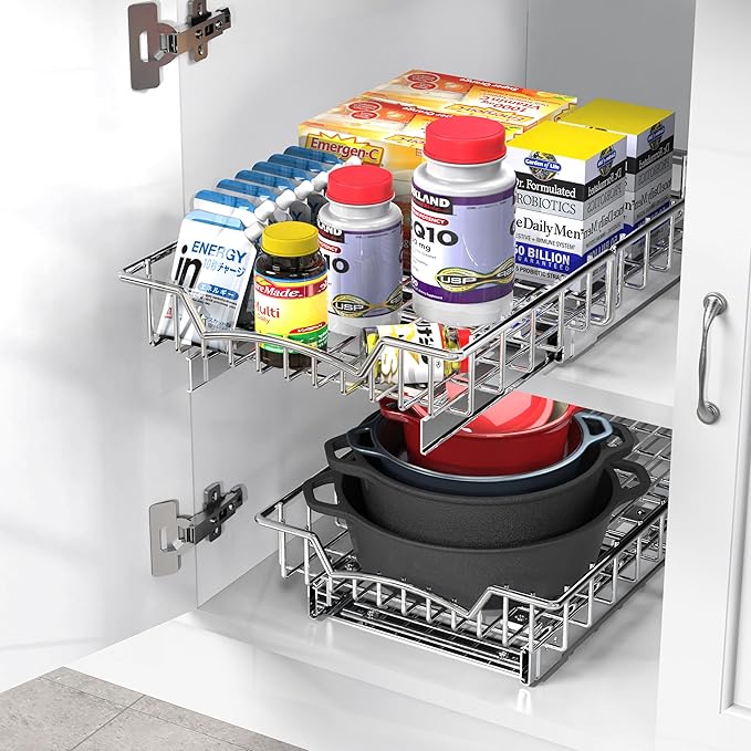 Simple Houseware Under Cabinet Pull Out Sliding Shelf Drawer Organizer, 18" D x 11" W