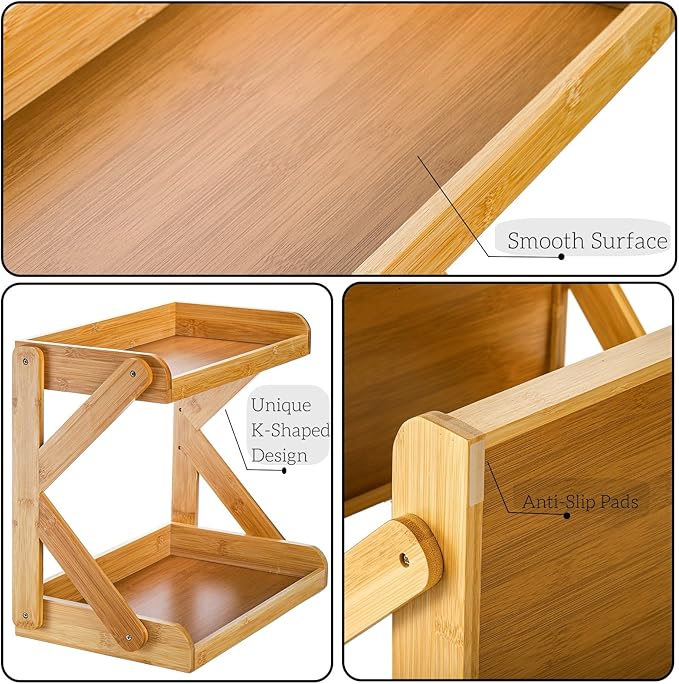 AVLA 2-Tier Coffee Station Organizer, Bamboo Kitchen Counter Shelf, Countertop Spice Condiment Rack Syrup Storage Holder, Tea Station Stand for Coffee Bar Accessories, Office, Home, Desktop
